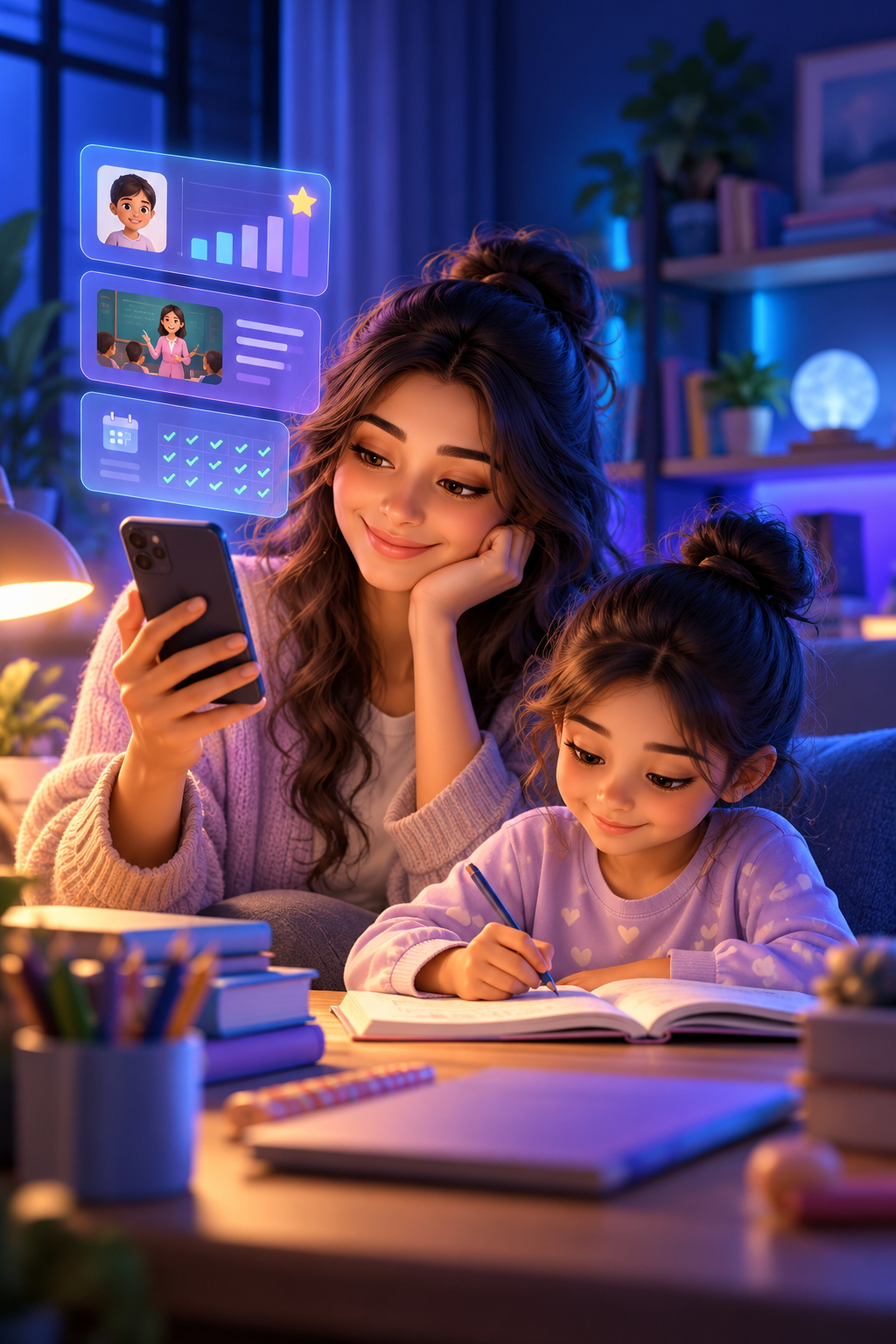 Parent viewing a learner’s progress on a phone